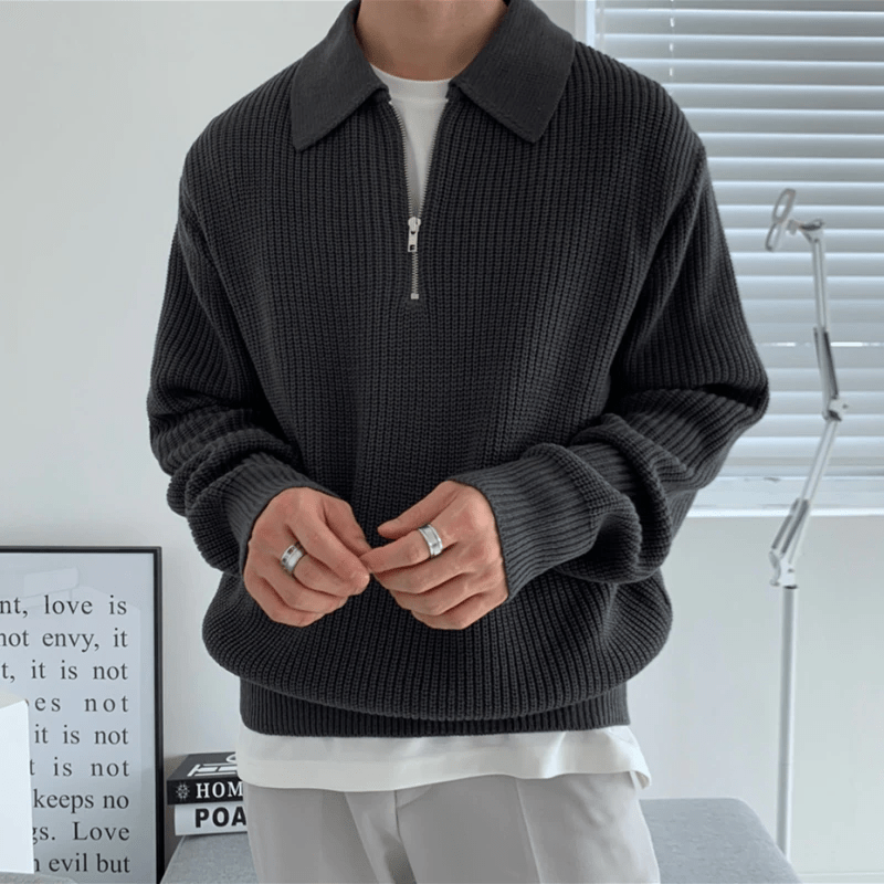 Black M Cesare Half Collar Sweater With Zipper